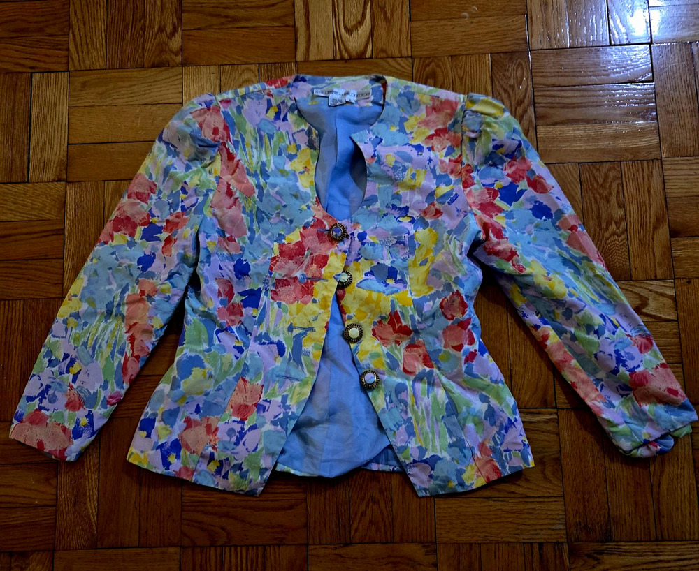 Vintage Annie Crimmins UMI Multicolor Floral Collared Button Jacket Sz 8
